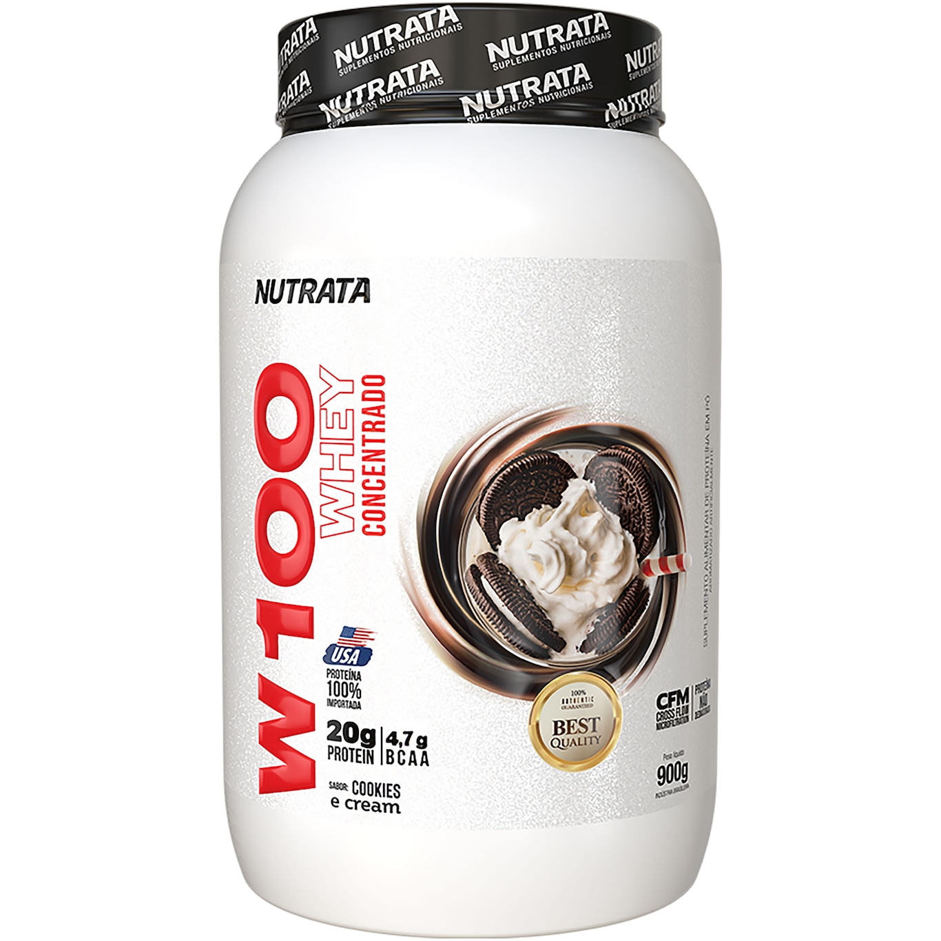 Whey Protein Nutrata W100 Concentrado Sabor Cookies and Cream 900g - Foto 1