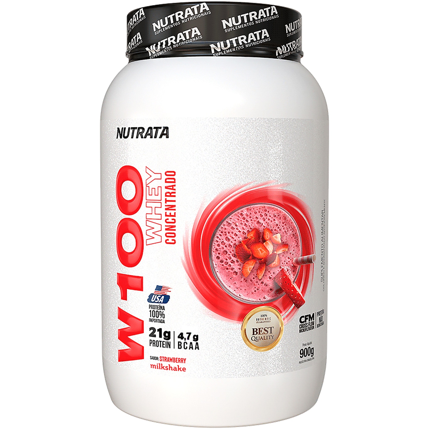 Whey Protein Nutrata W100 Concentrado Sabor Morango 900g - Foto 1