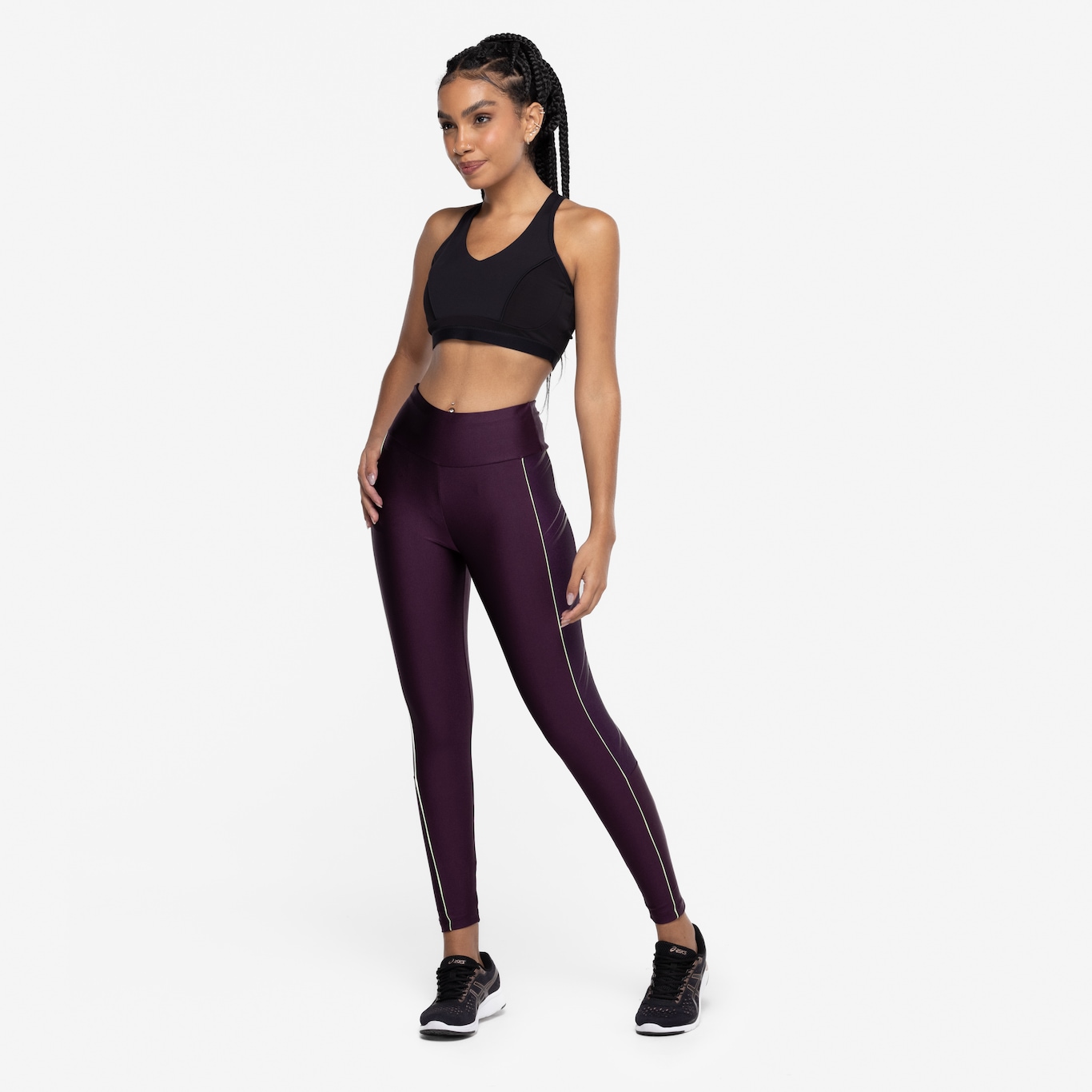 Calça Legging Feminina Oxer Brilho Vivo Lateral Cós Médio Média Compressão - Foto 4