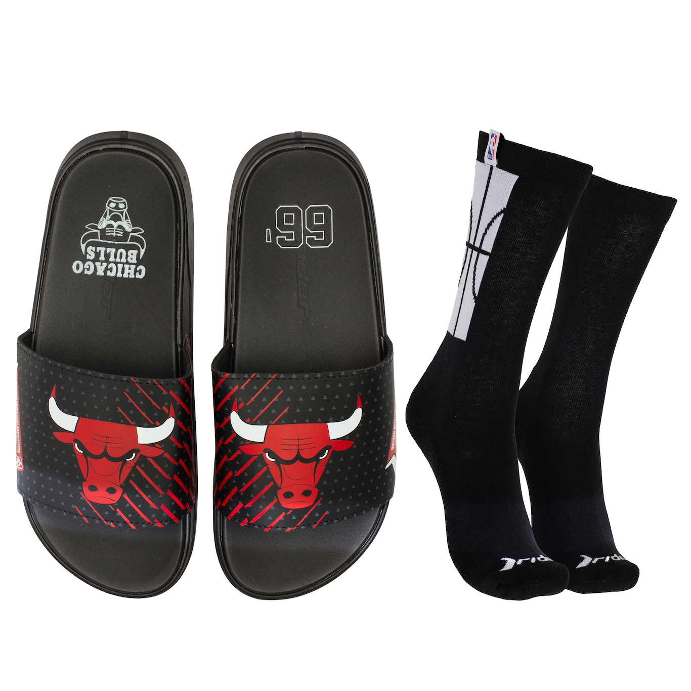 Chinelo Rider do Chicago Bulls NBA Jam II Slide + Meia Cano Alto Adulto - Foto 1