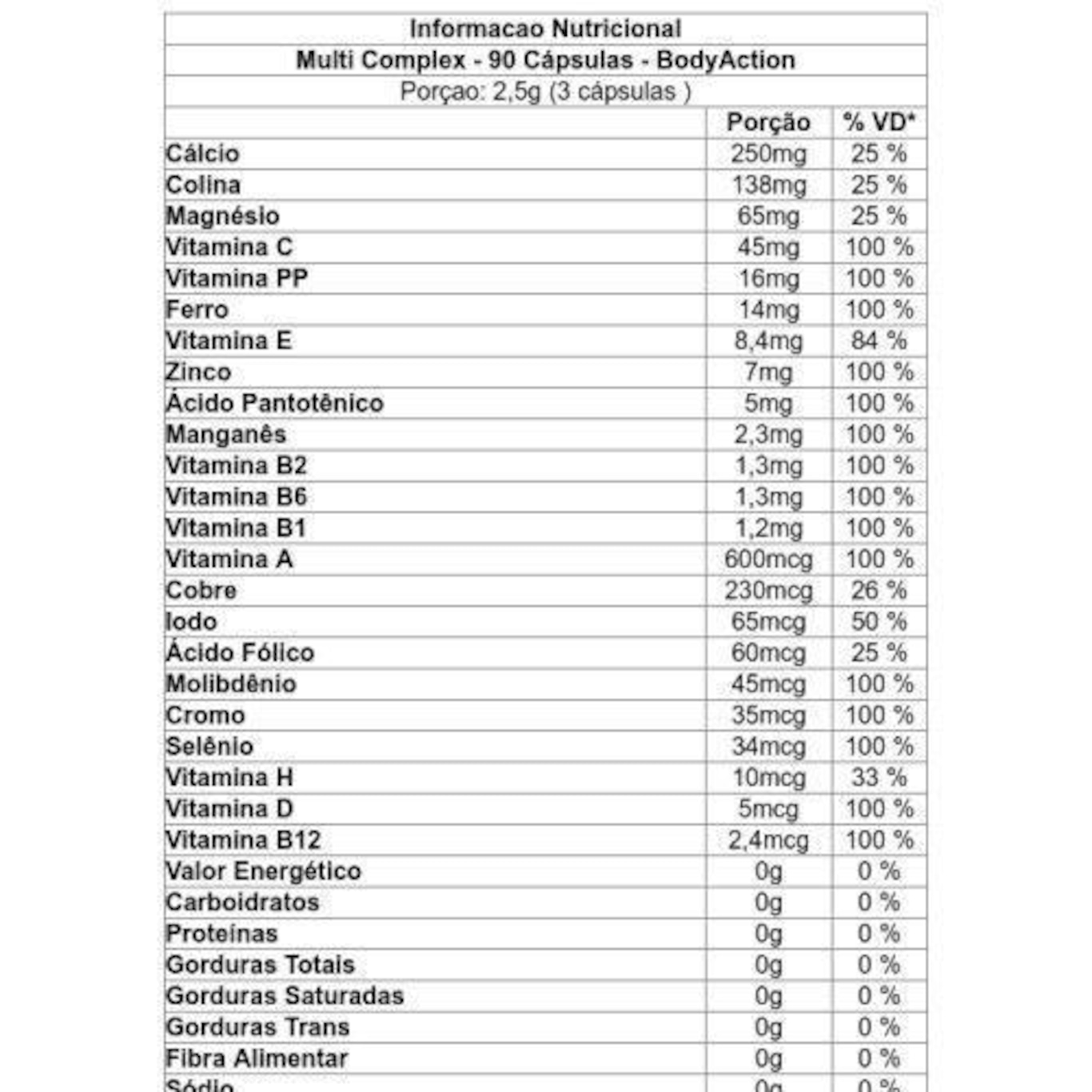 Multivitaminico BodyAction Multi Complex - 90 Cápsulas - Foto 3