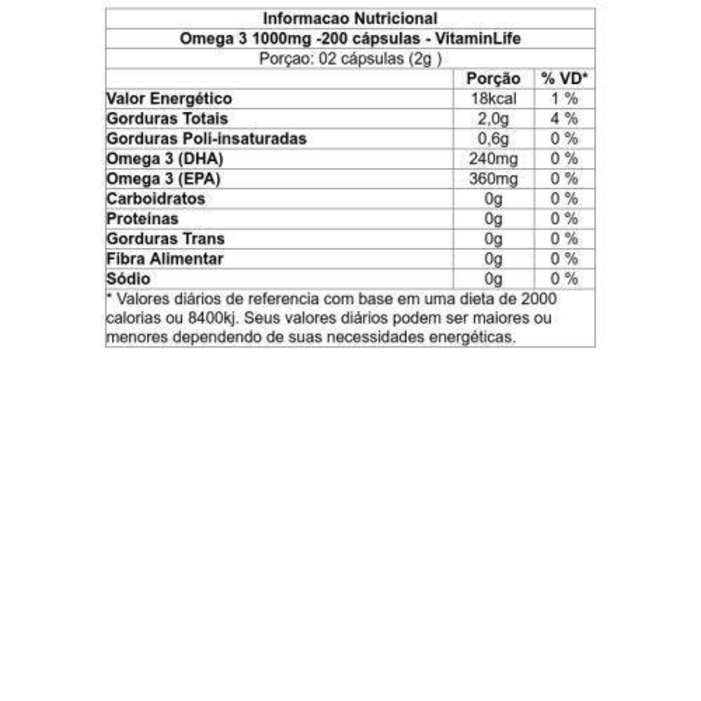 Omega 3 VitaminLife 1000mg - 200 Cápsulas - Frascos - Foto 3