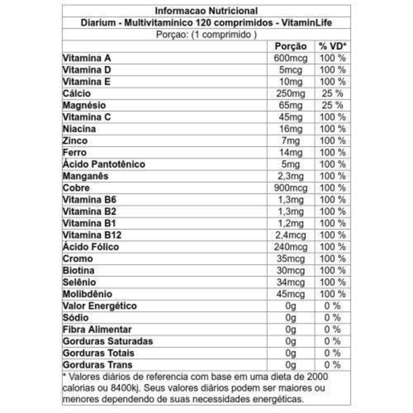 Multivitamínico 2 por Dia, 120 Comprimidos