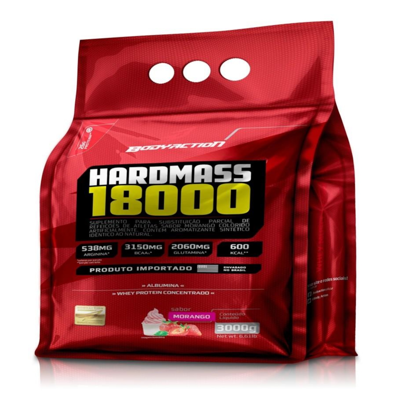 Hipercalórico Body Action Hard Mass 18000 - Morango - 3kg | Centauro