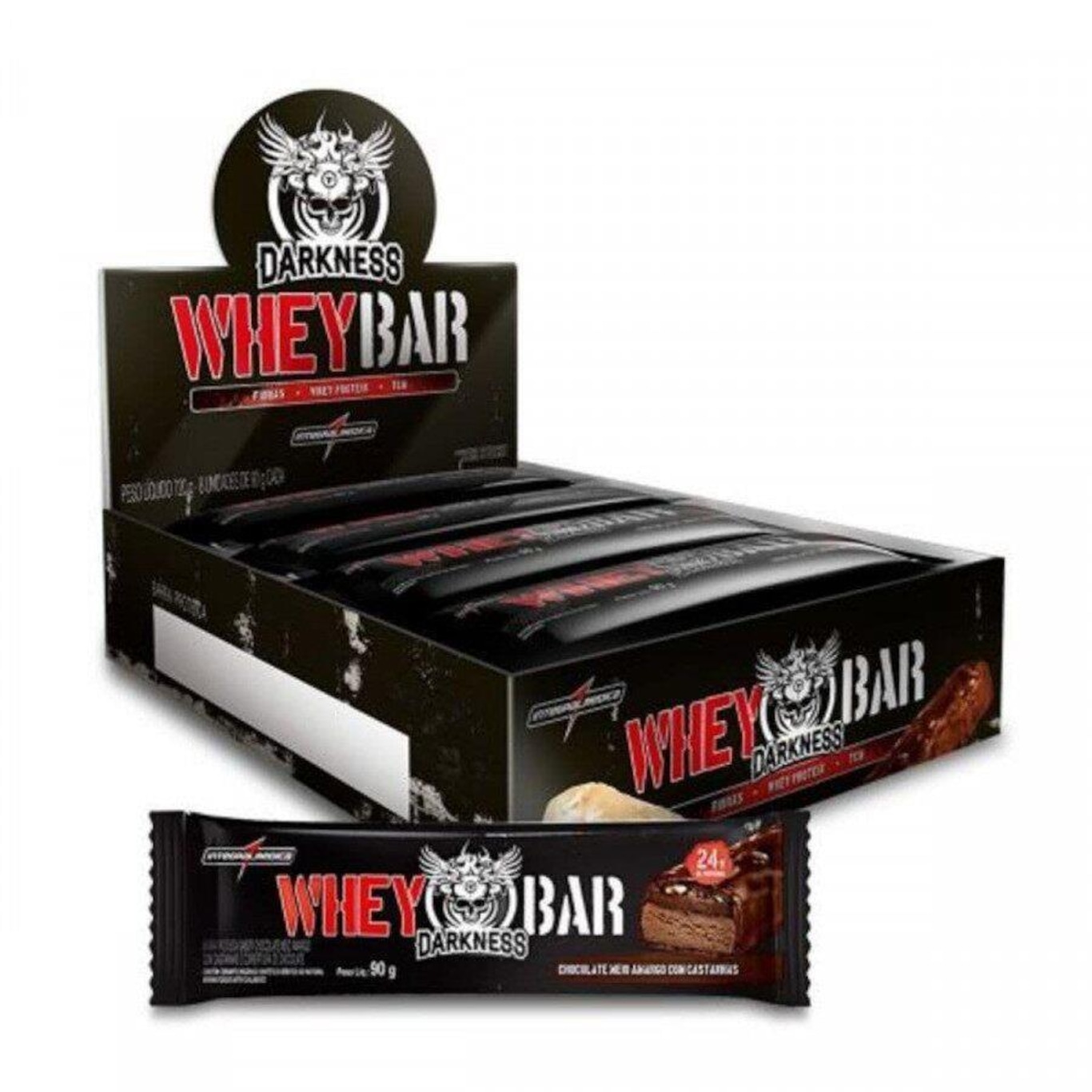 Barra de Proteína Integralmédica Whey Bar Darkness - Chocolate Amargo e Castanha - 8 Unidades - Foto 1