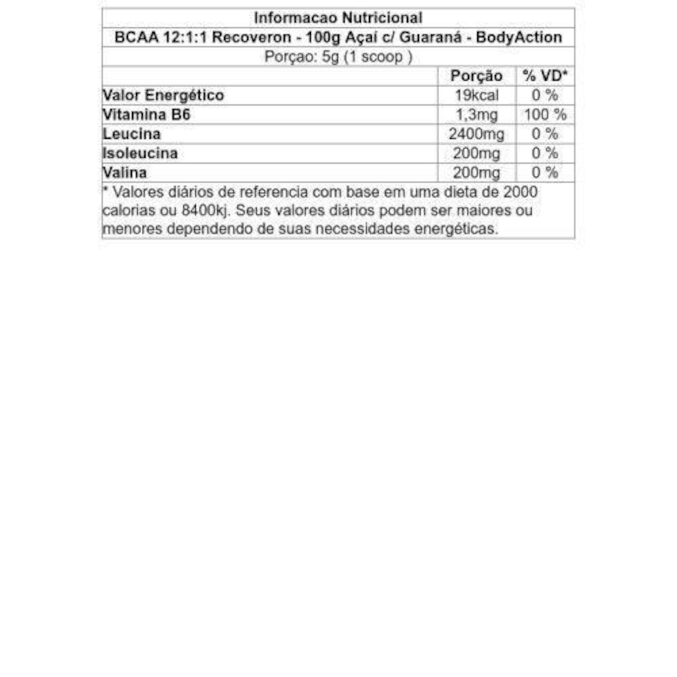 BCAA BodyAction 12:1:1 Recoveron - Guaraná com Açaí - 100g - Foto 3