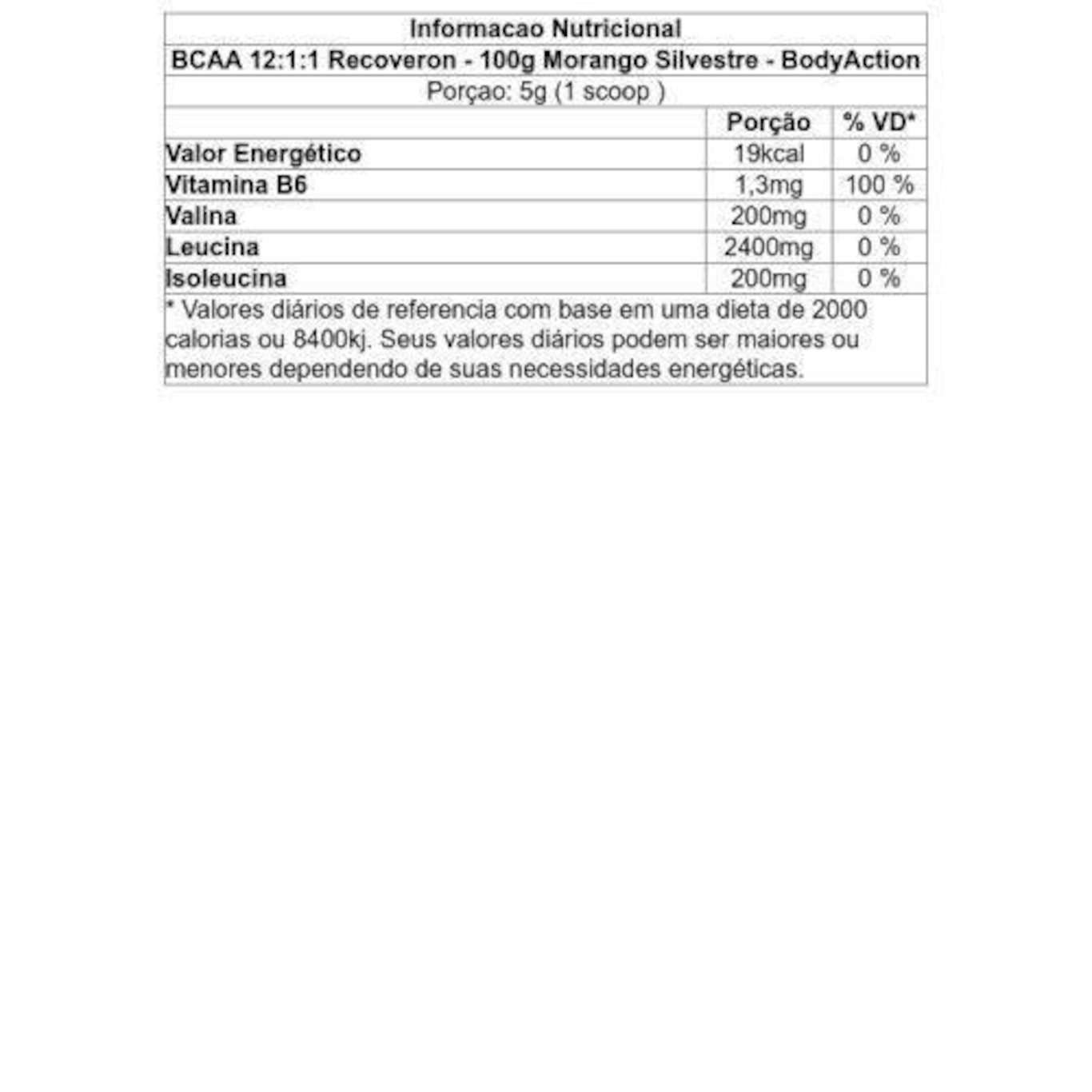 BCAA BodyAction 12:1:1 Recoveron - Morango Silvestre - 100g - Foto 3