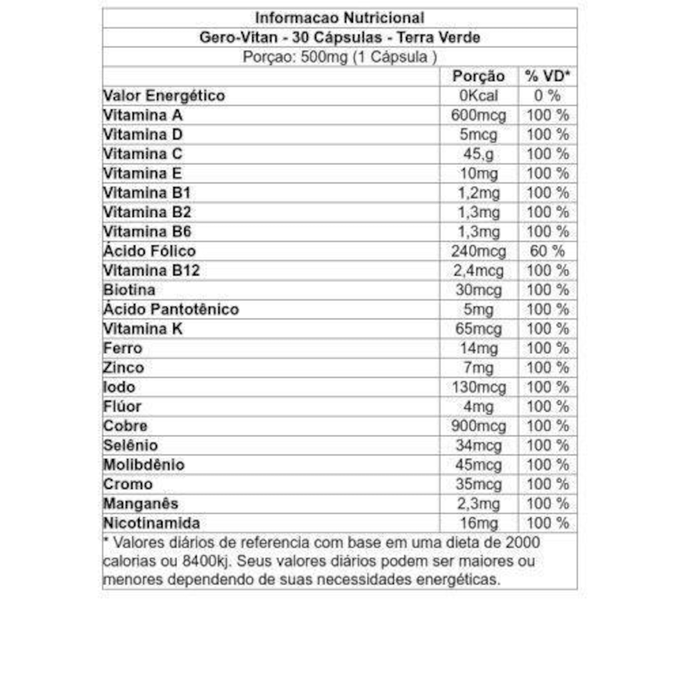 Multivitamínico Terra Verde Gero-Vitan - 30 Cápsulas - Foto 2