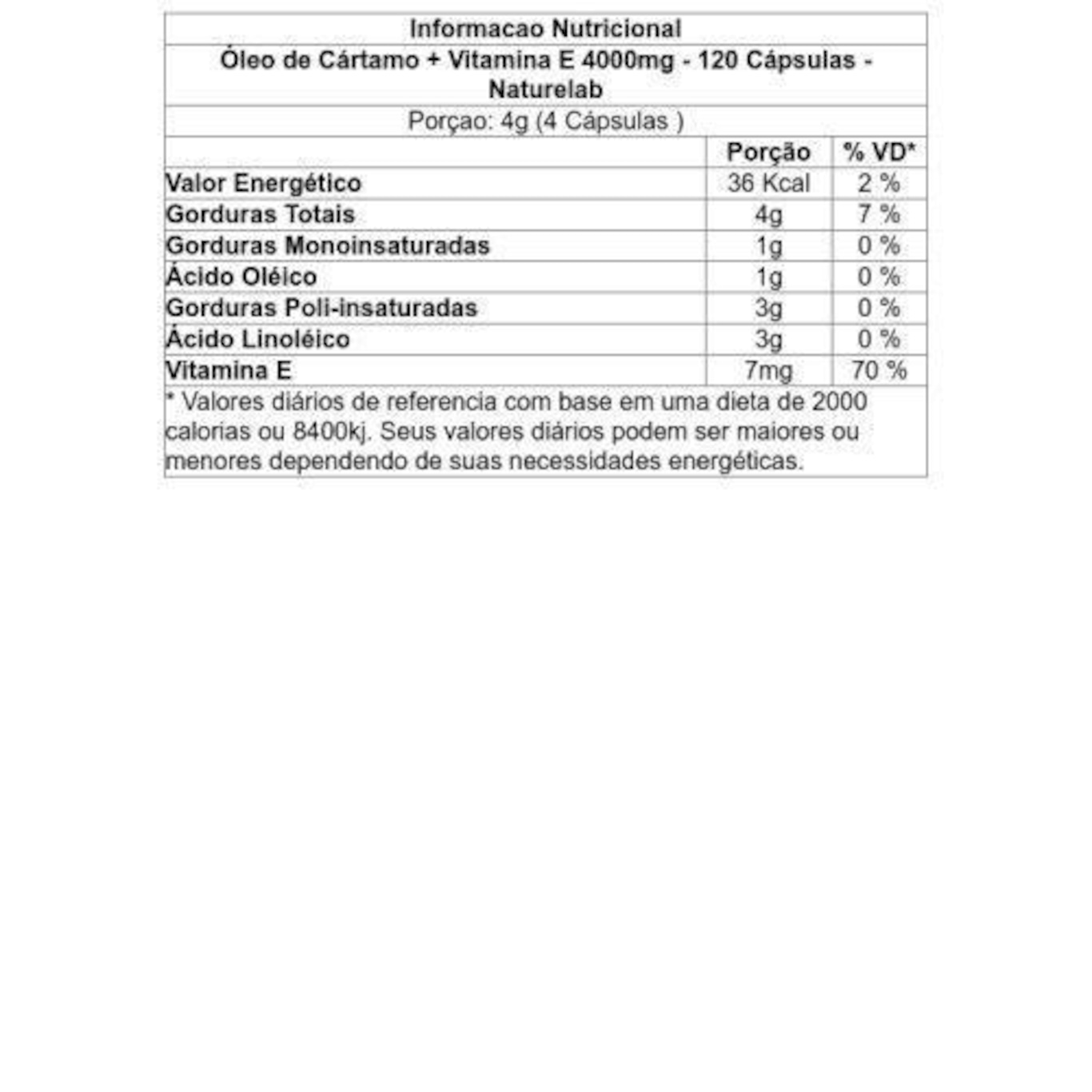 Óleo de Cártamo + Vitamina E Naturelab 4000mg - 120 Cápsulas - Foto 2