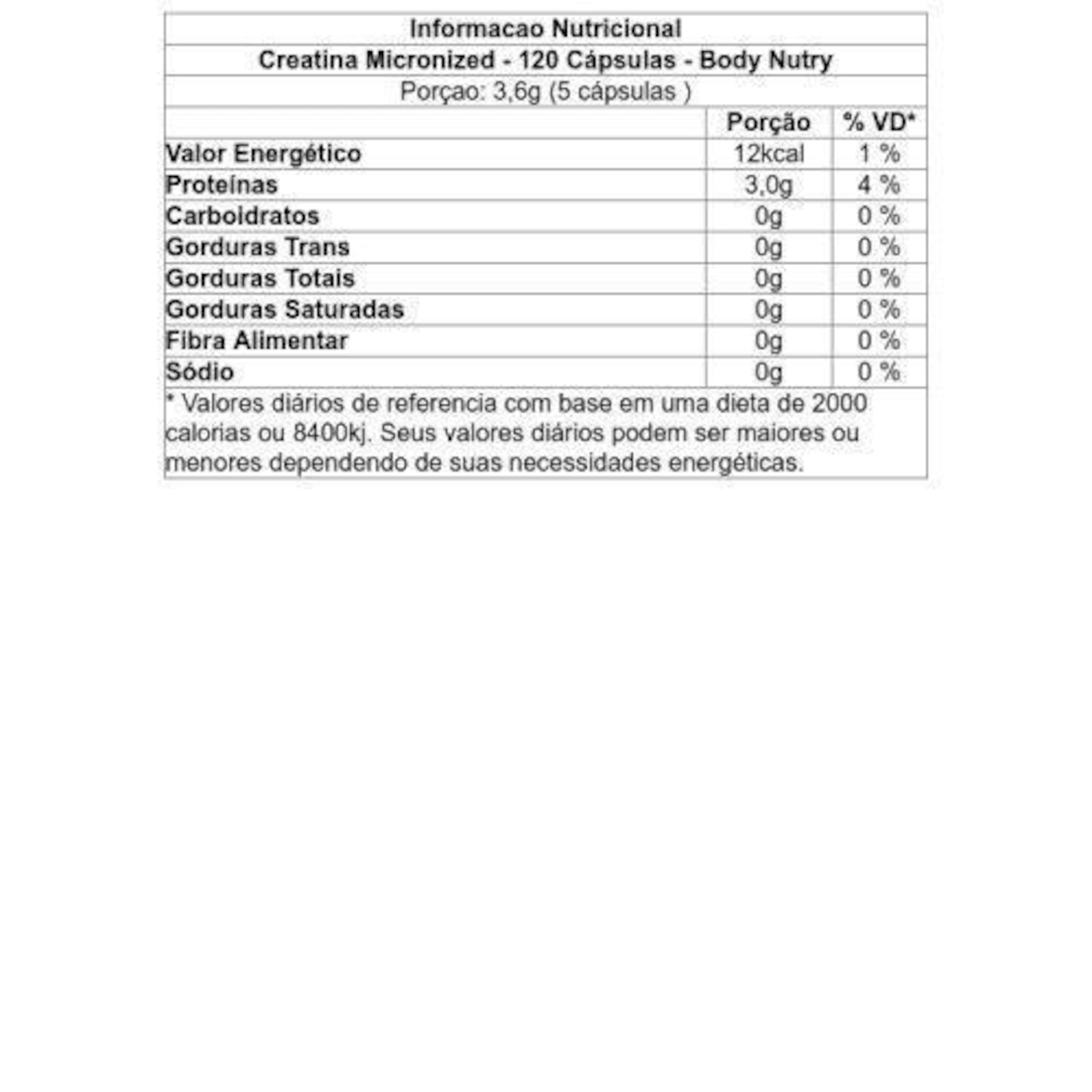 Creatina Body Nutry Micronized - 120 Cápsulas - Foto 2