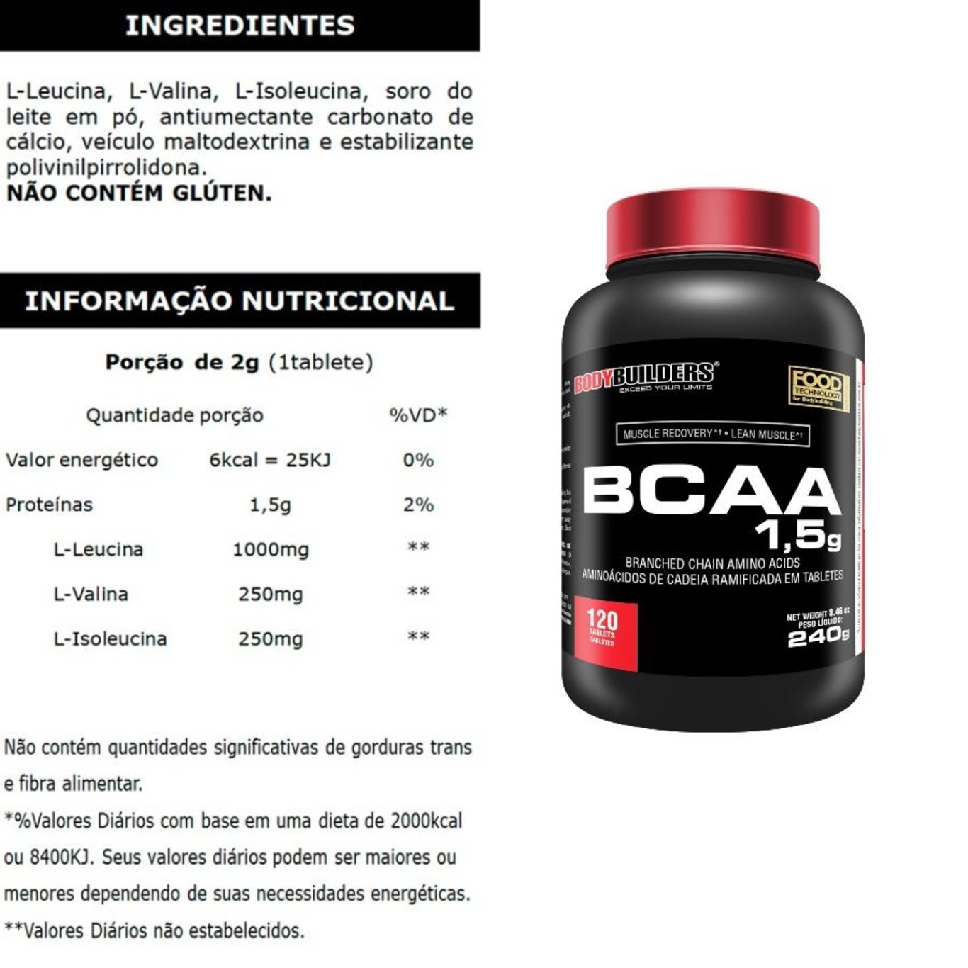 BCAA Bodybuilders 1,5g 120 Tabletes Centauro