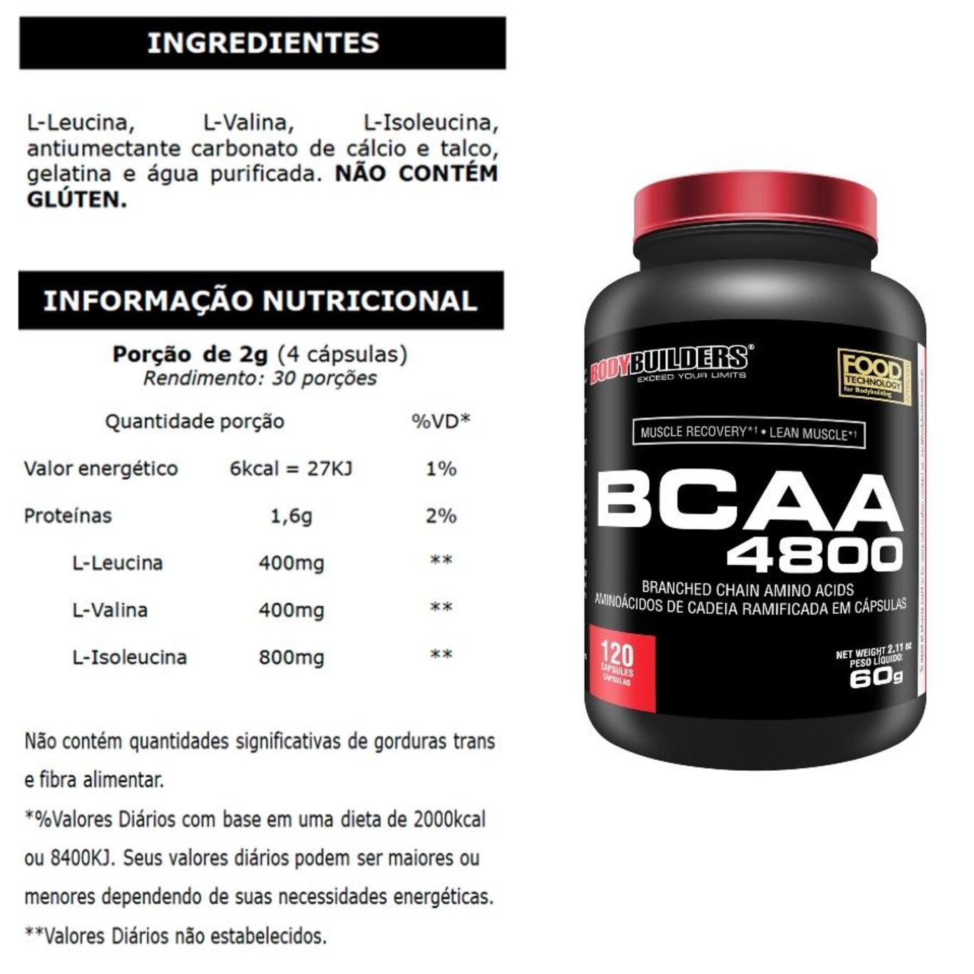 BCAA Bodybuilders 4800 - 120 Cápsulas - Foto 2