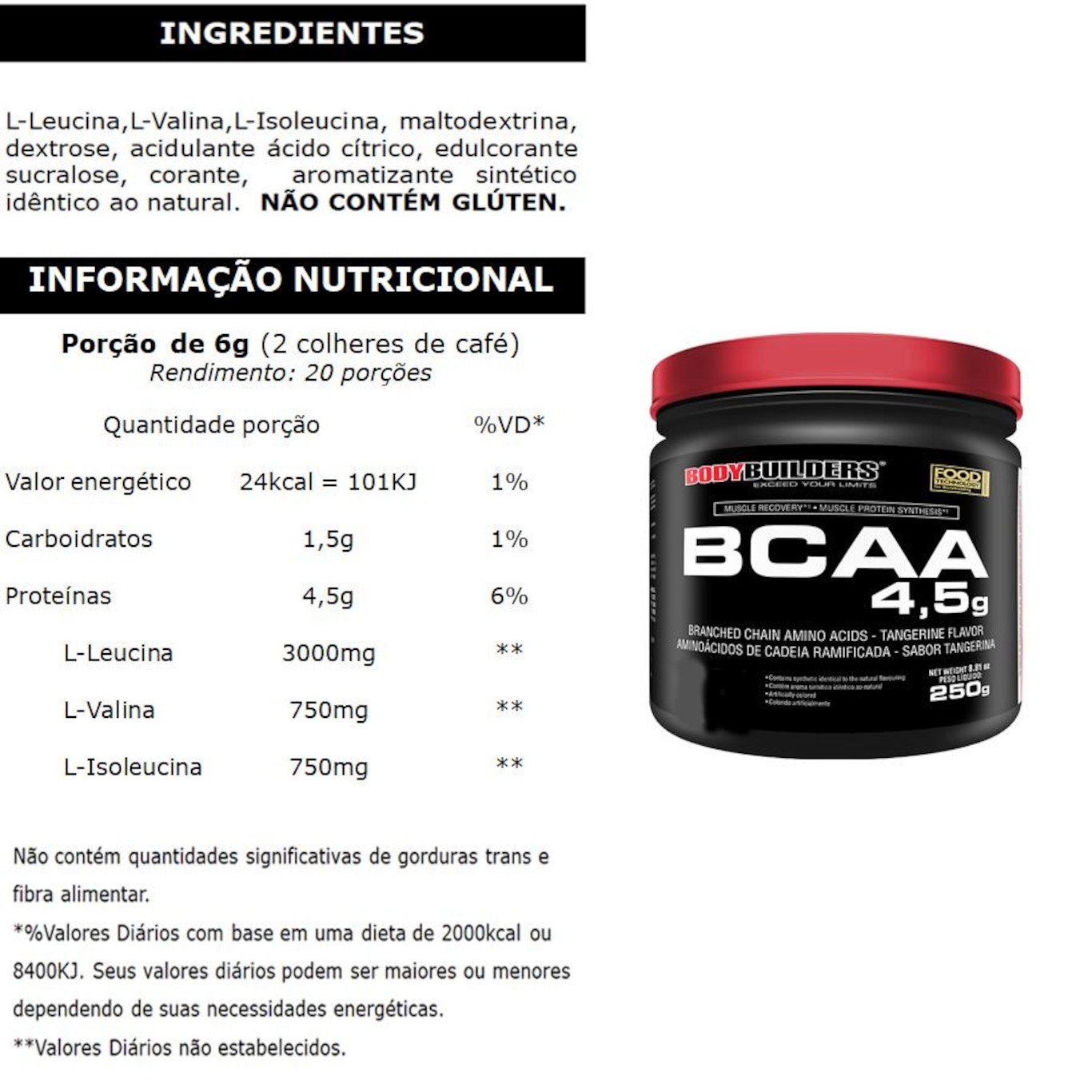 BCAA Bodybuilders 4.5g Tangerina - 250g - Foto 2