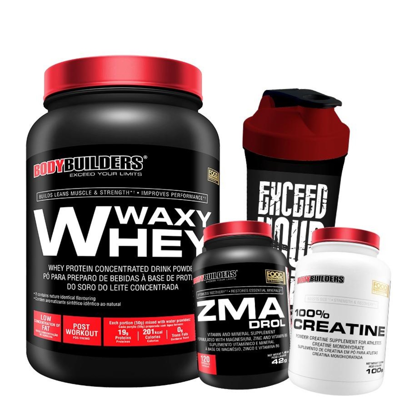 Kit  Whey Protein Bodybuilders Morango -900g + ZMA 120 + Creatina 100g + Coqueteleira - Foto 1