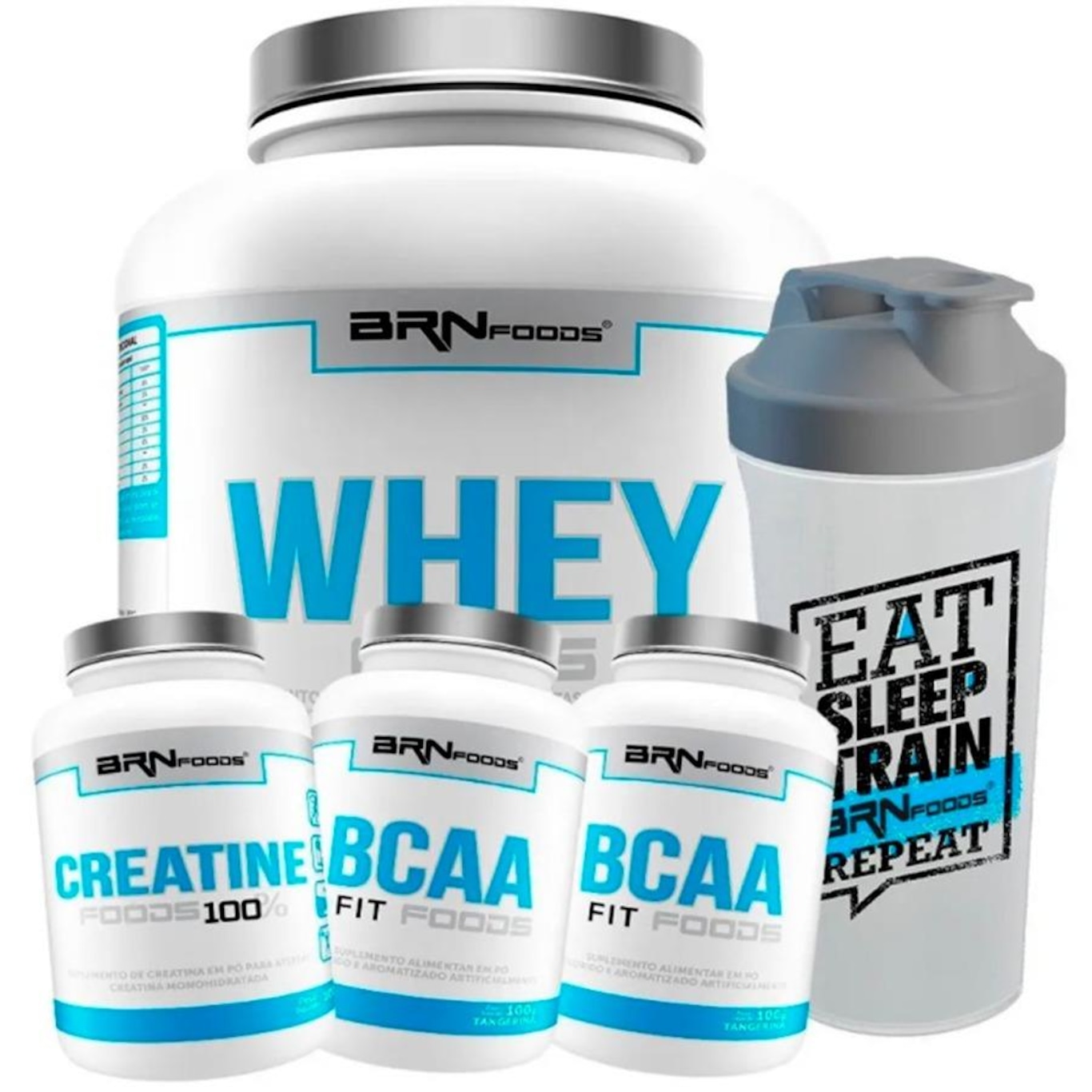 Kit Whey Protein 2kg Morango + 2x BCAA 100g + Creatina 100g + Coqueteleira - BRN Foods - Foto 1