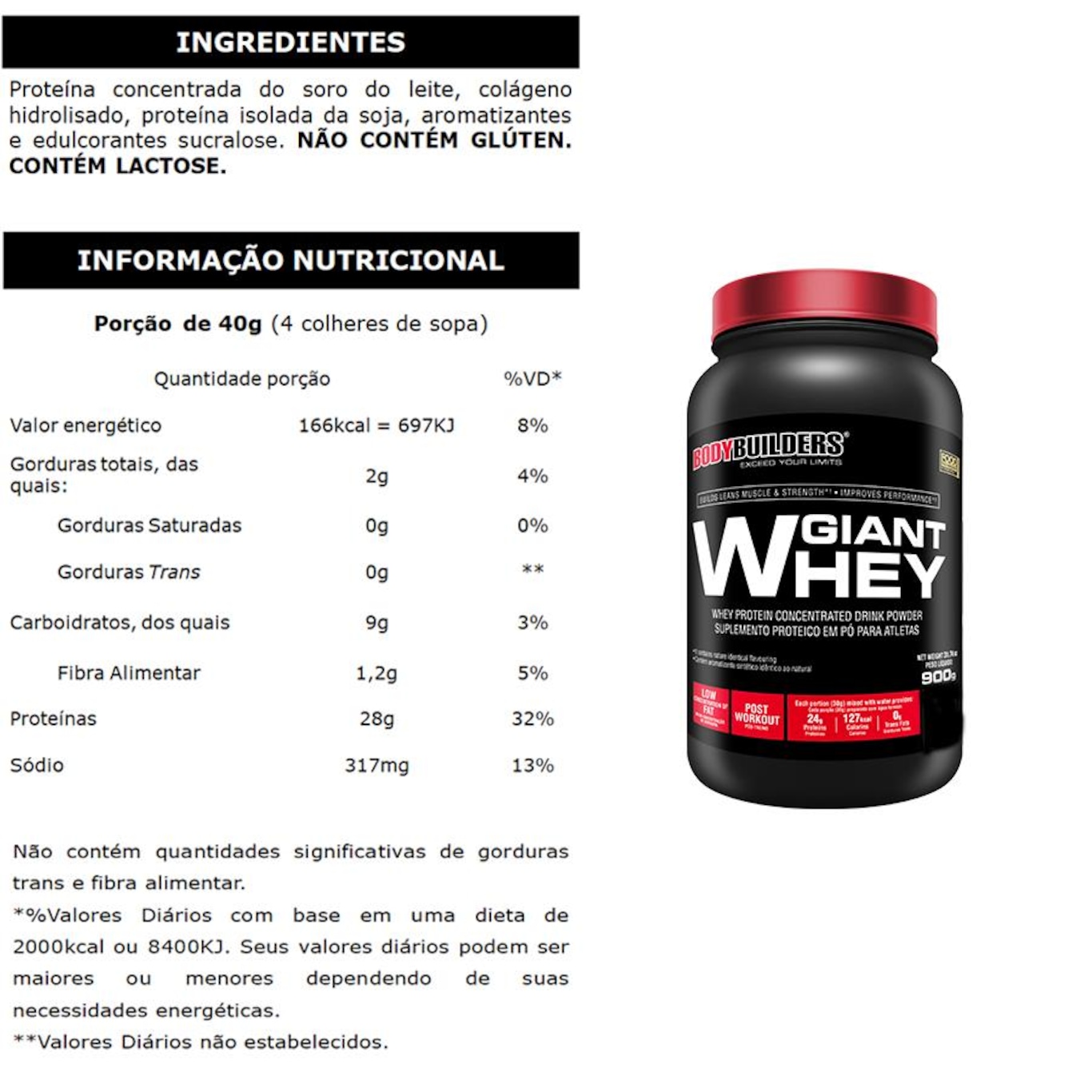 Kit Giant Whey Bodybuilders Protein - Chocolate - Refil - 2Kg + Giant Whey Protein - Chocolate - 900g - Foto 3