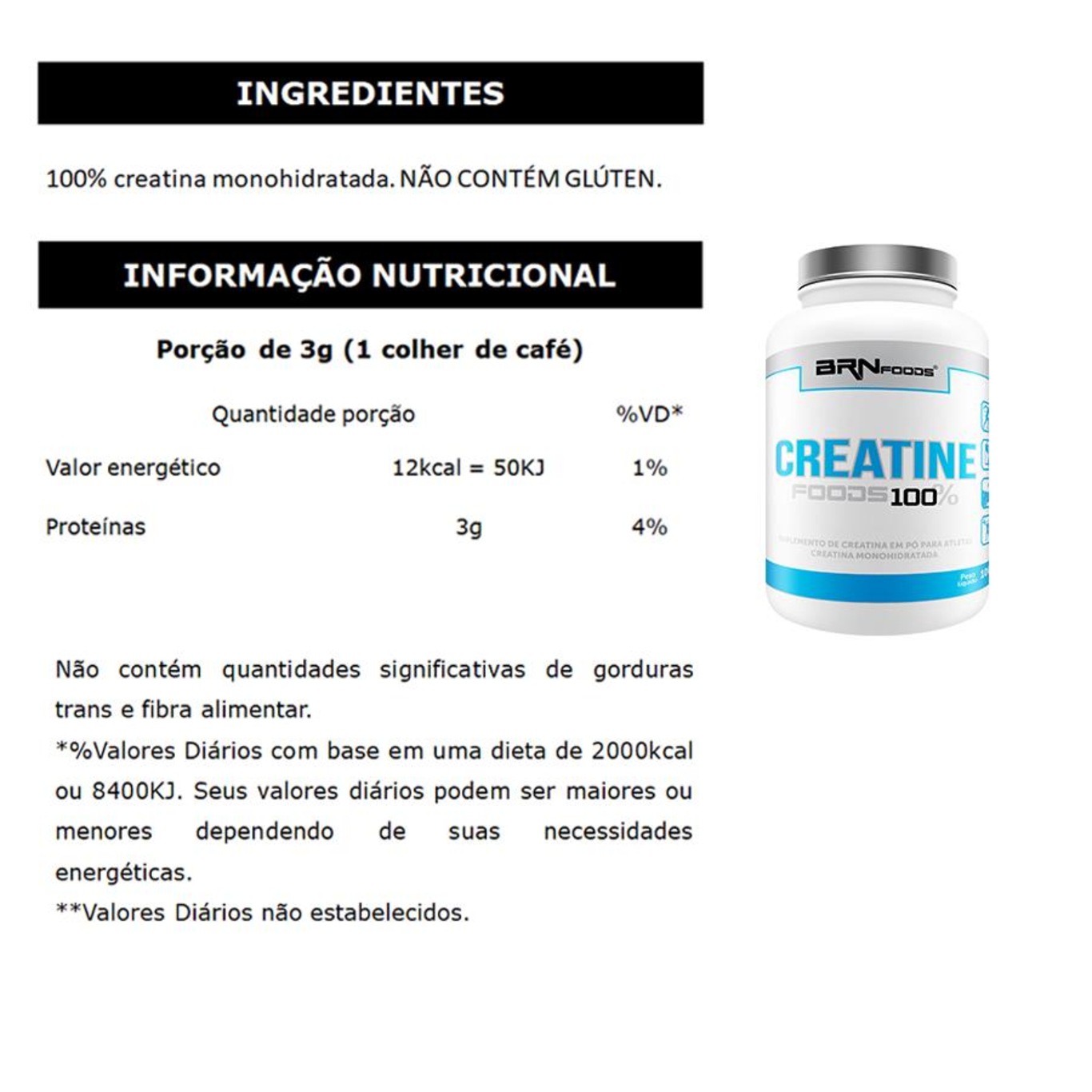 Kit Whey Protein BRN Foods Baunilha - 2kg  + 2x BCAA 100g + Creatina 100g + Coqueteleira - Foto 4