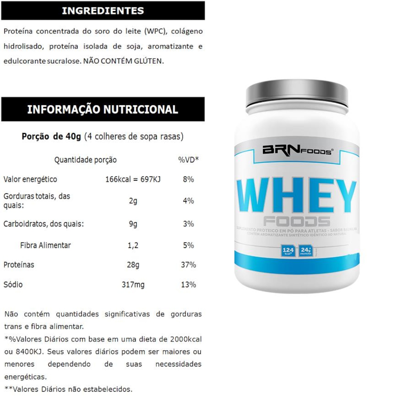 Kit Whey Protein BRN Foods Chocolate - 900g + BCAA 100g + Creatina 100g + Coqueteleira - Foto 2