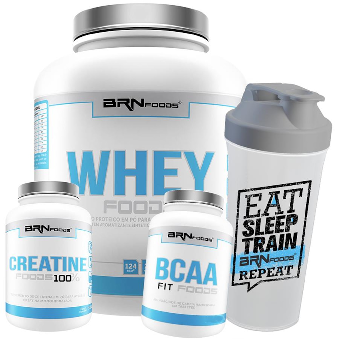 Kit Whey Protein BRN Foods Baunilha -2Kg + Creatina 100g + BCAA 100g + Coqueteleira - Foto 1