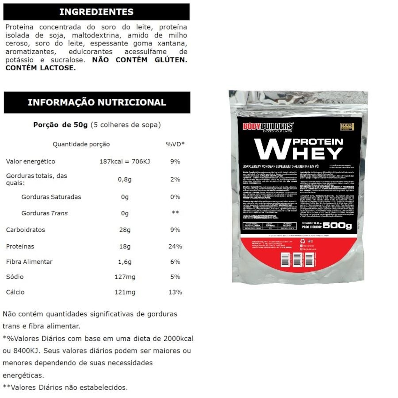 Kit Whey Bodybuilders Baunilha 500g  + BCAA + Creatina 100g + Coqueteleira - Foto 2