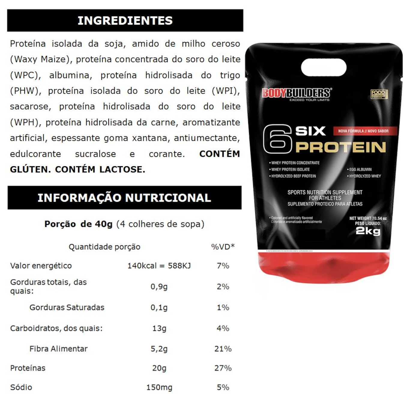 6 Six Protein Bodybuilders - 2Kg - 2 Pacotes + 6 Six Protein - 900g - Foto 2