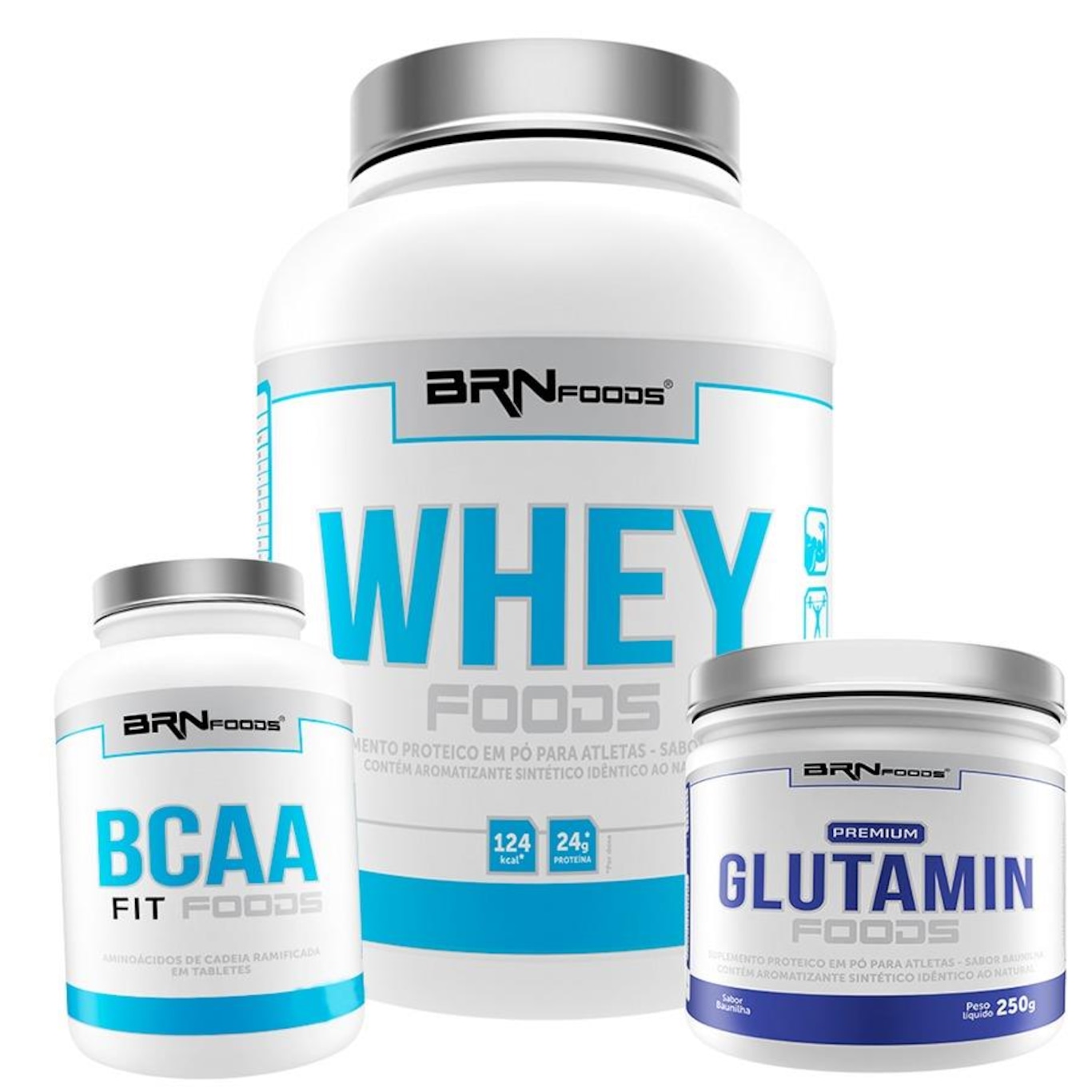 Kit Whey Protein BRN Foods 900g Baunilha + BCAA 100g + Glutamina 250g - Foto 1