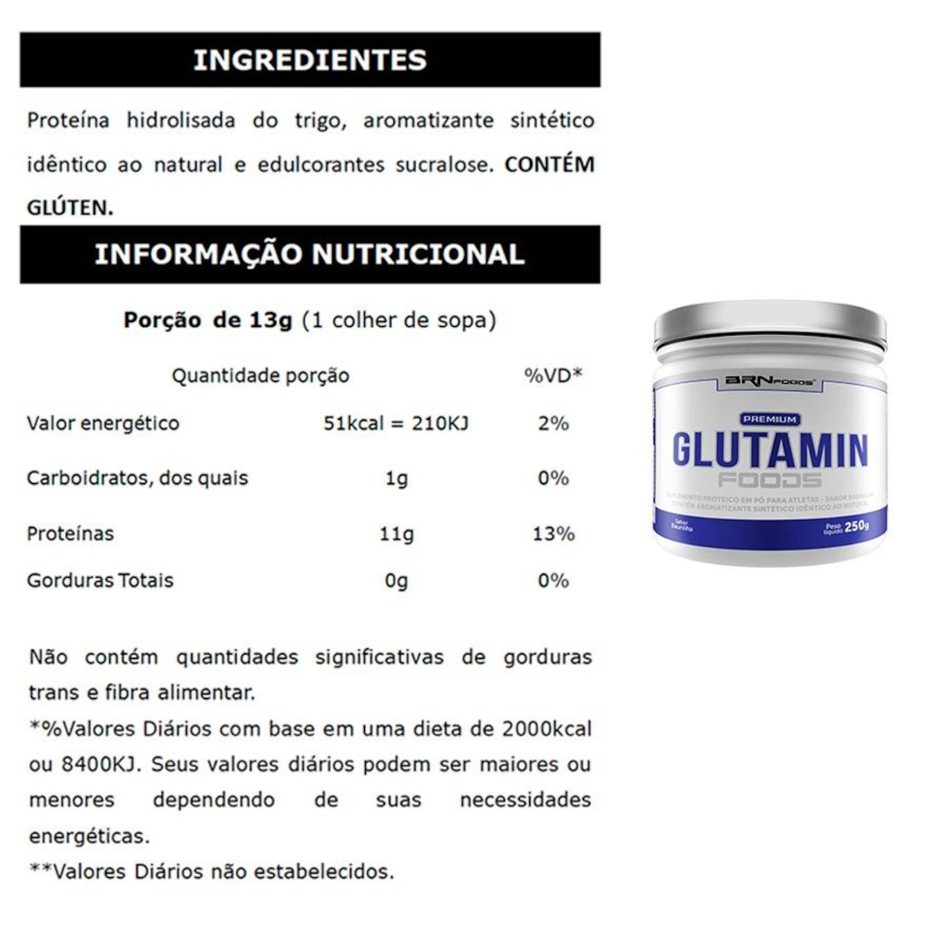 Kit Whey Protein BRN Foods 900g Baunilha + BCAA 100g + Glutamina 250g - Foto 4