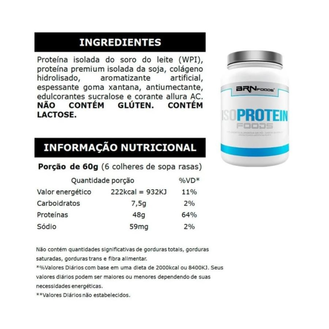 Whey Protein Isolada IsoProtein BRN Foods - Chocolate - 900g - Foto 2