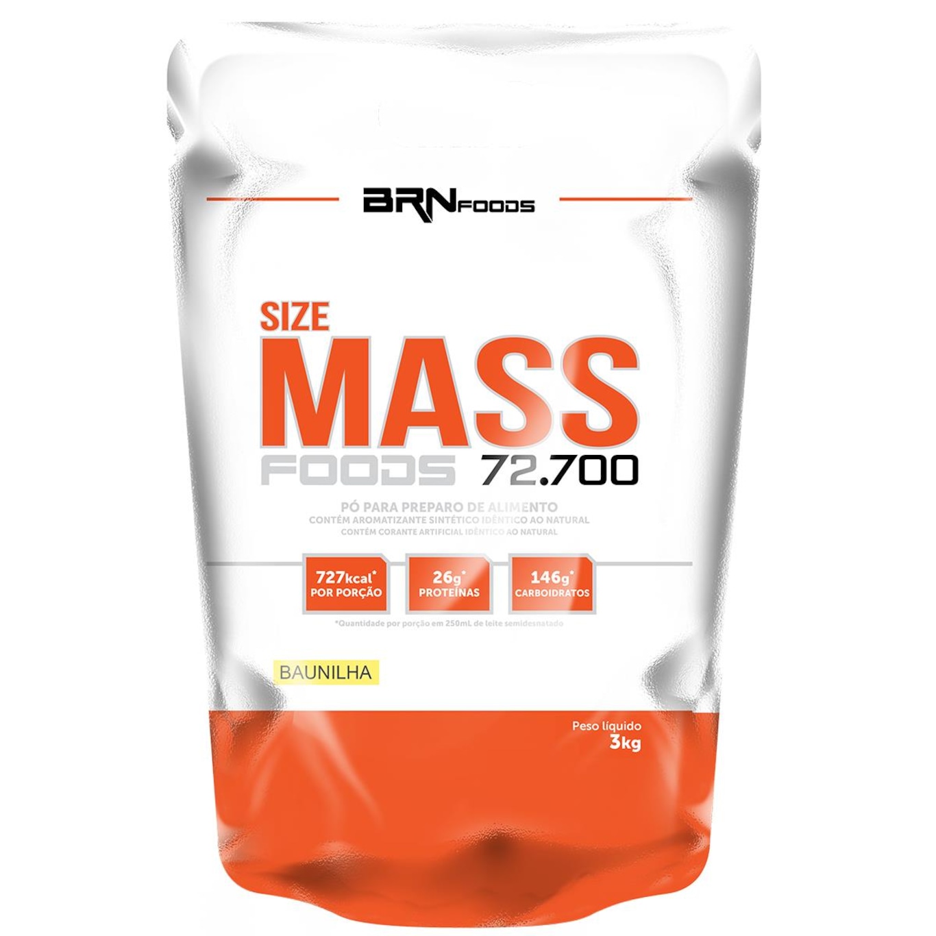 Size Mass BRN Foods - 3Kg + Whey Protein - Baunilha - 900g + Creatina - 100g + Coqueteleira - Foto 2