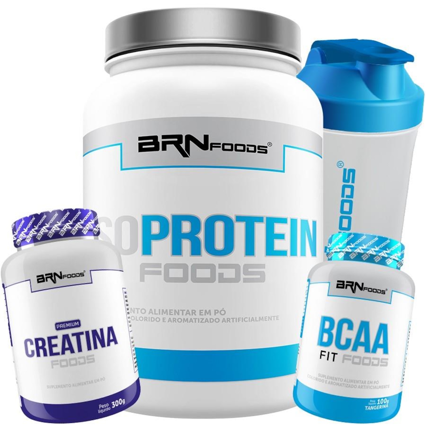 Kit Whey Protein  BRN Foods Isolado 900g Chocolate + Creatina 300g + BCAA 100g + Coqueteleira - Foto 1