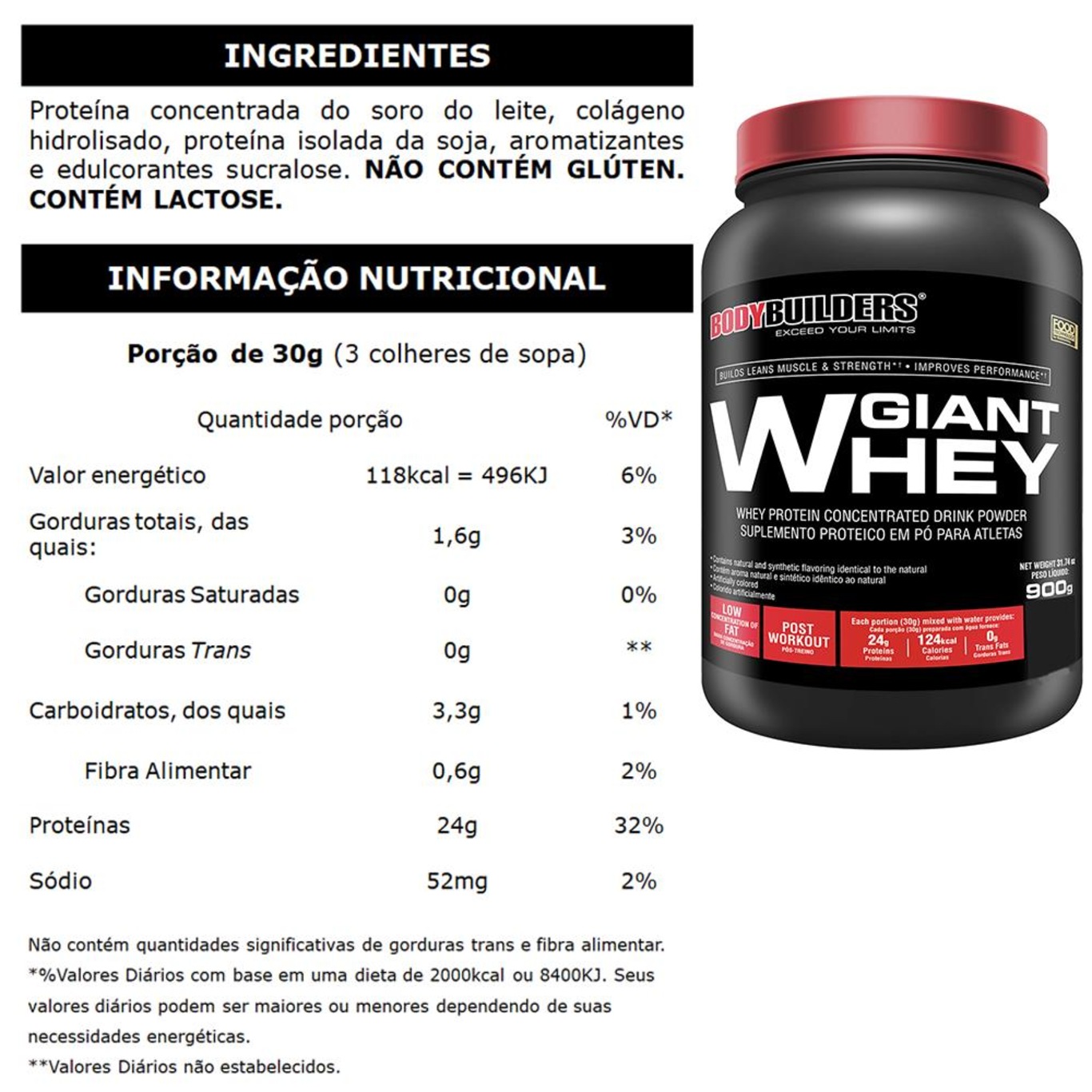 Giant Whey Protein Bodybuilders Refil - Baunilha - 2Kg + Giant Whey Protein - 900g - Foto 5