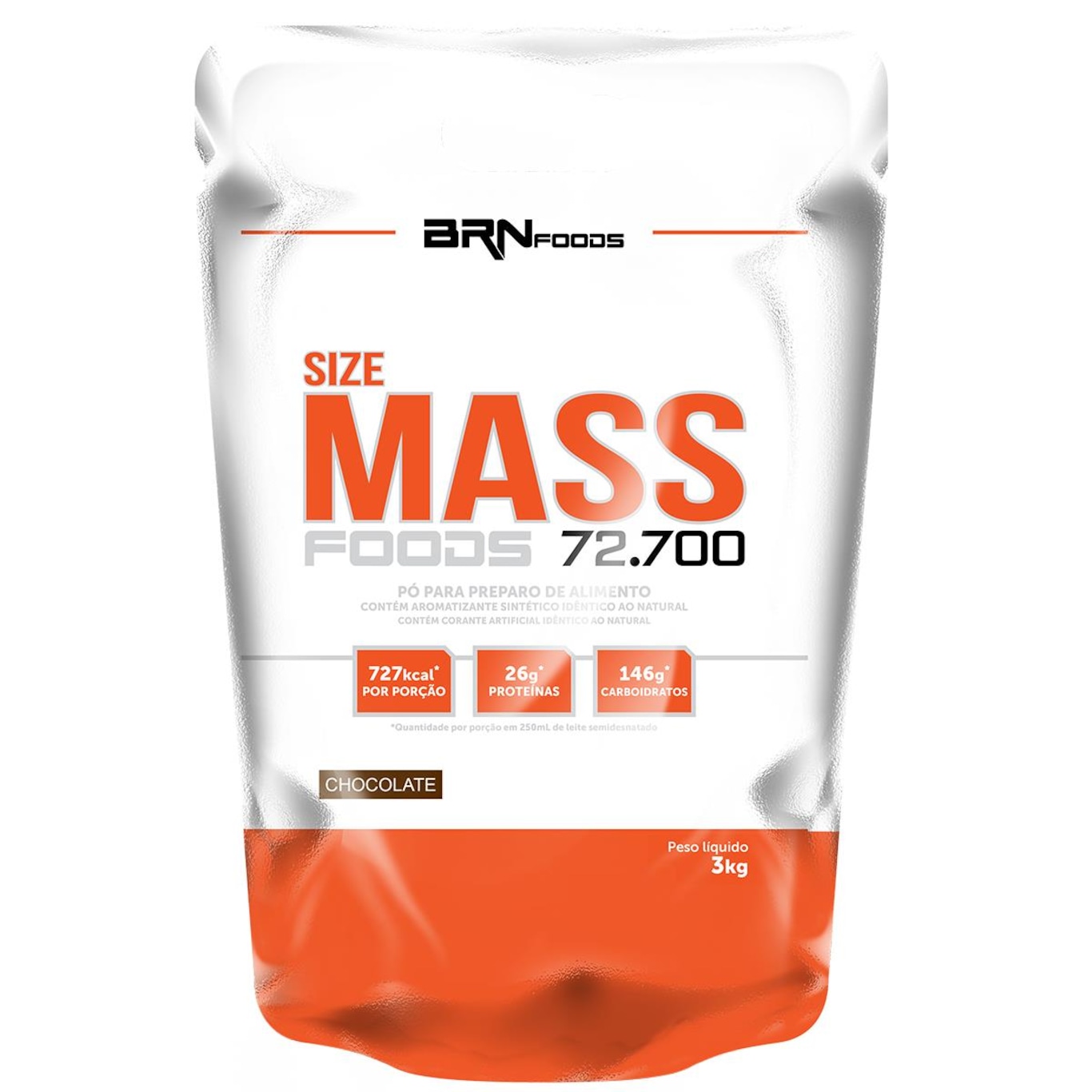 Size Mass BRN Foods - 3Kg + Whey Protein - Chocolate - 900g + Creatina - 100g + Coqueteleira - Foto 2