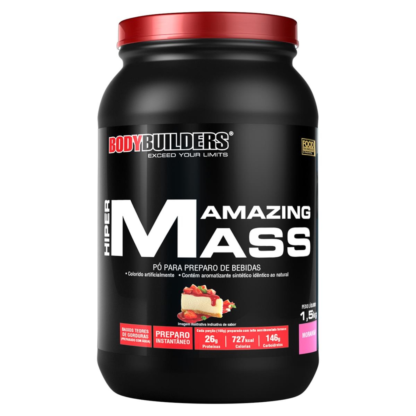 Hipercalórico Bodybuilders Amazing Mass - Morango - 1,5Kg - Foto 1