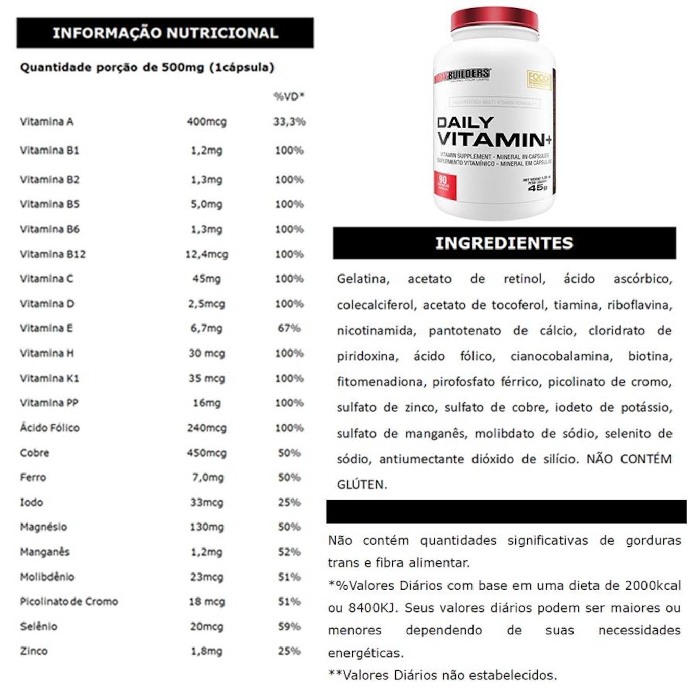 Multivitamínico Bodybuilders Daily Vitamin Plus - 90 Cápsulas - Foto 2