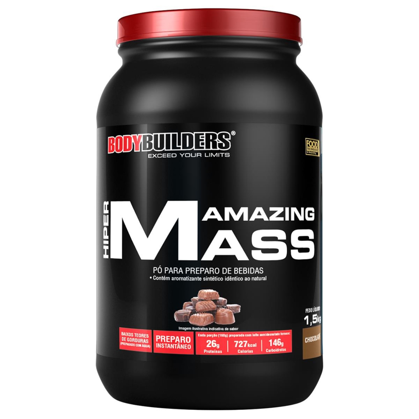 Hipercalórico Bodybuilders Amazing Mass - Chocolate - 1,5Kg - Foto 1