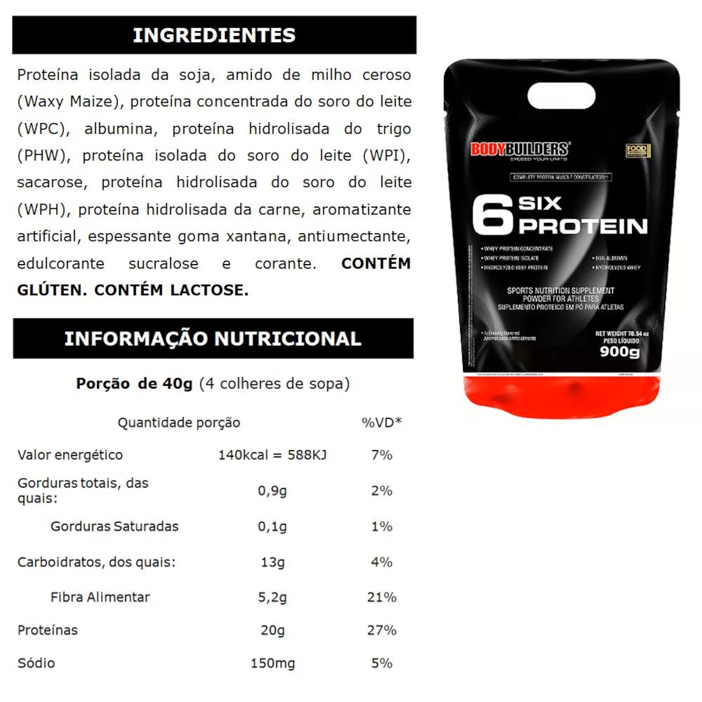 Whey Protein Bodybuilders 6 Six Protein - Cookies & Cream -900g - Foto 2