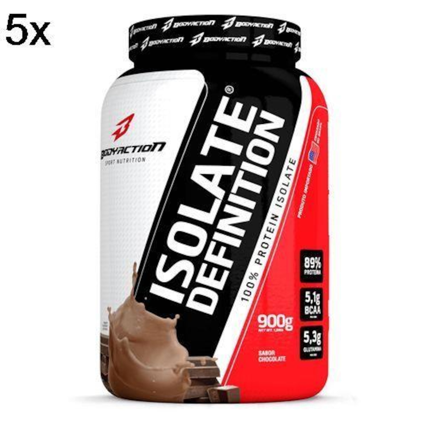 Kit 5X Whey Isolate Definition Body Action - Chocolate - 900g - Foto 1