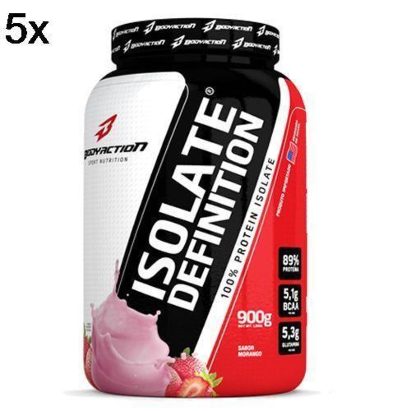 Kit 5x Whey Isolate Definition Body Action - Morango - 900g - Foto 3