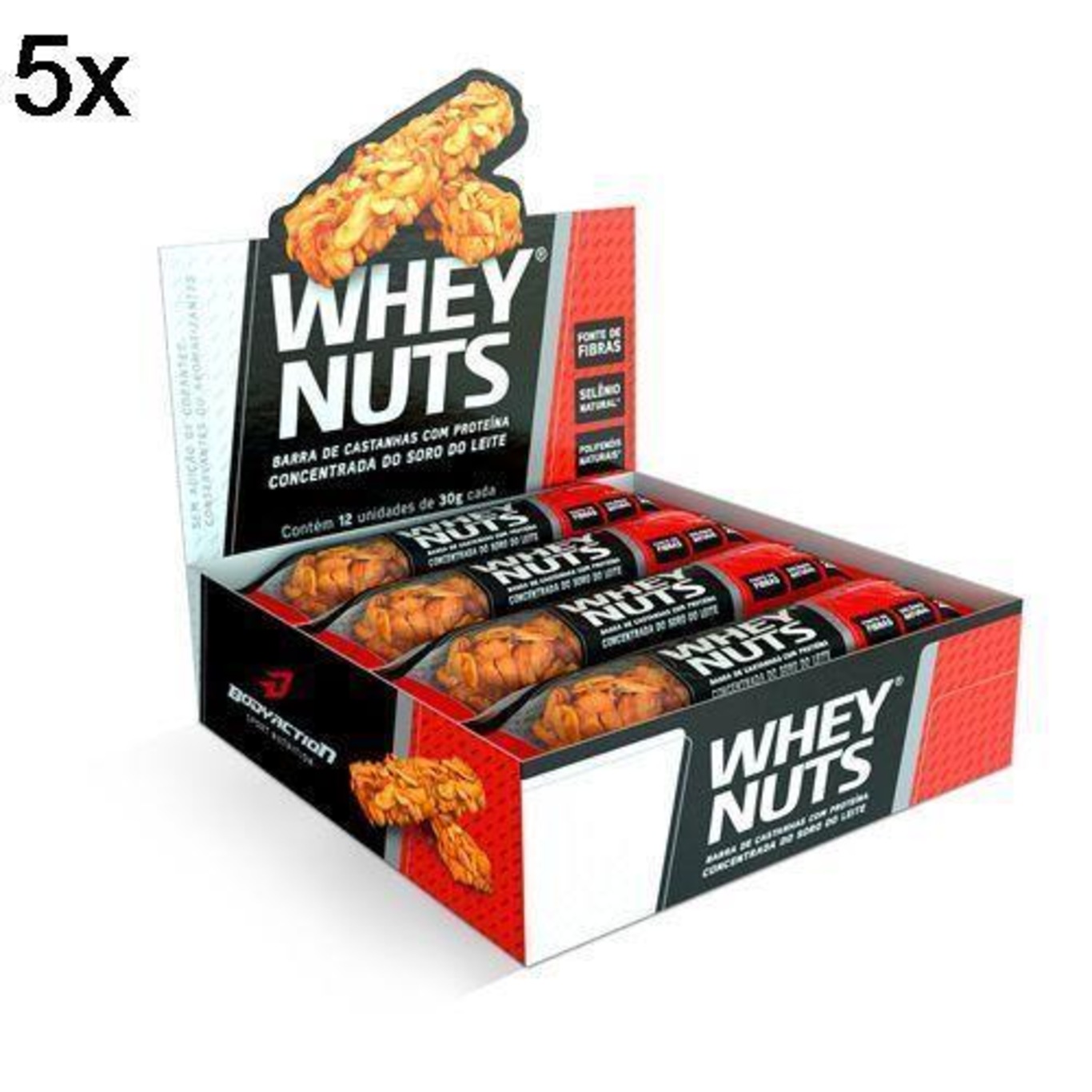 Barra de Castanhas BodyAction Whey Nuts - 5 Caixas de 12 Unidades 30g - Foto 3