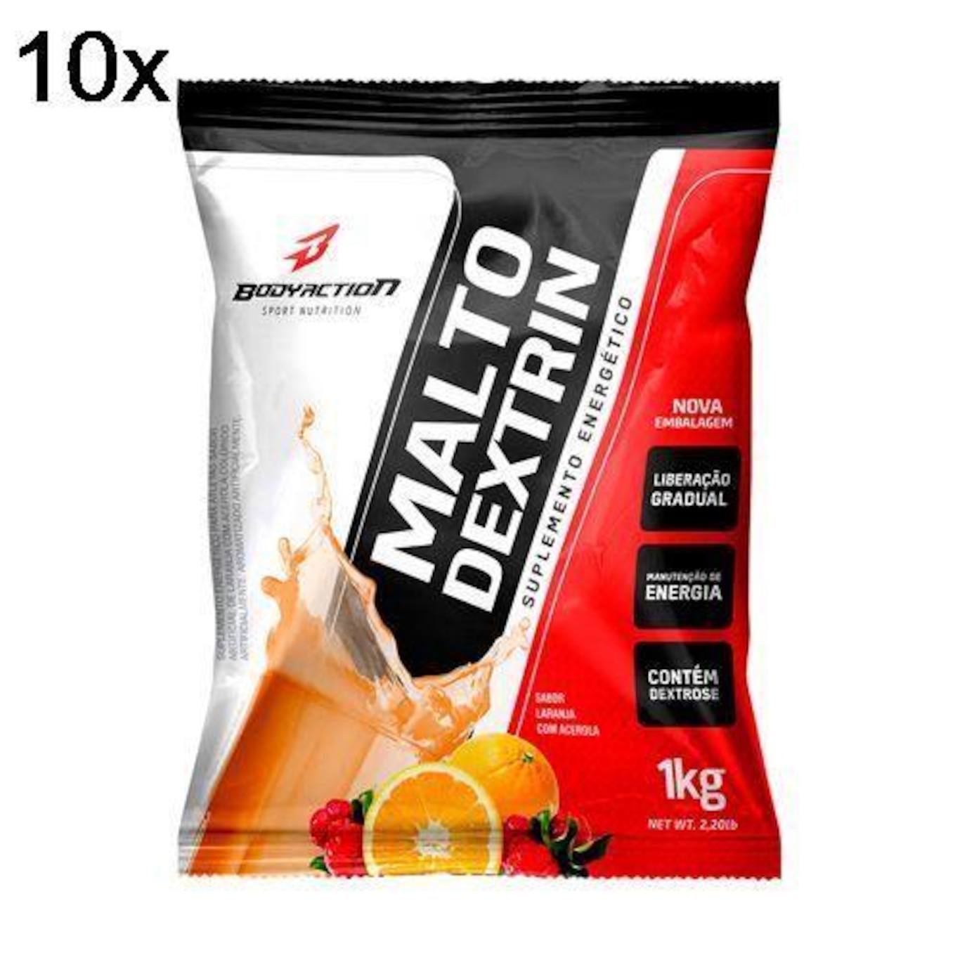 Malto Dextrin BodyAction Refil - Laranja com Acerola - 1Kg - 10 Pacotes - Foto 1