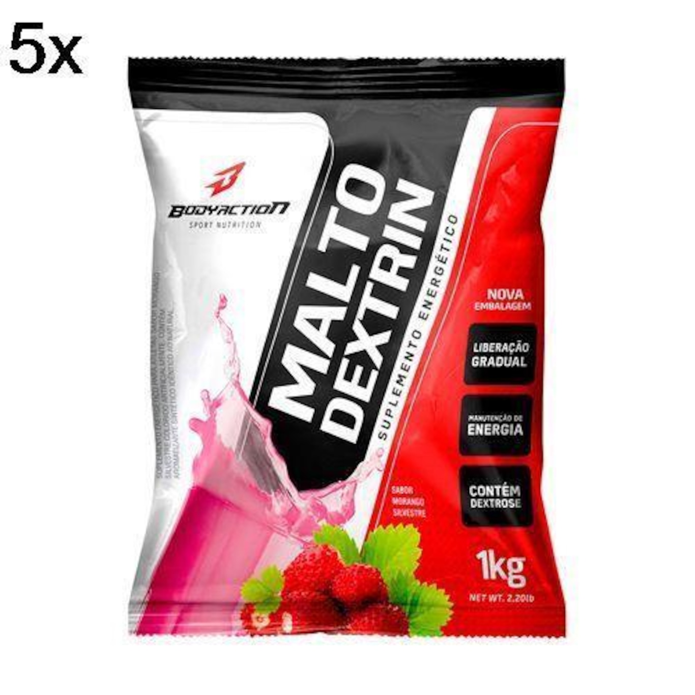 Malto Dextrin BodyAction Refil - Morango Silvestre - 1Kg - 5 Pacotes - Foto 4