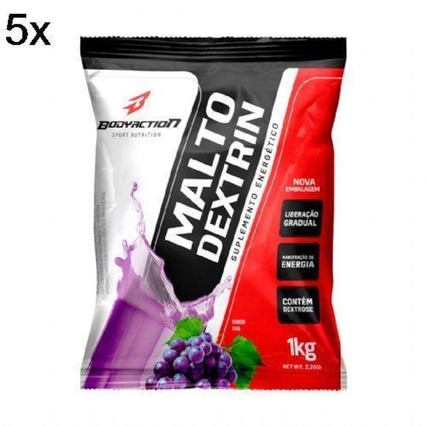 Malto Dextrin BodyAction Refil - Uva - 1Kg - 5 Pacotes - Foto 4