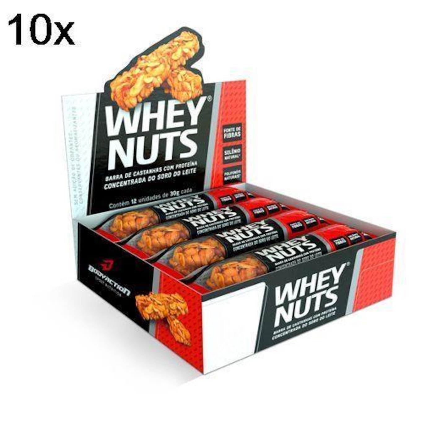 Barra de Castanhas BodyAction Whey Nuts - 10 Caixas com 12 Unidades 30g - Foto 2