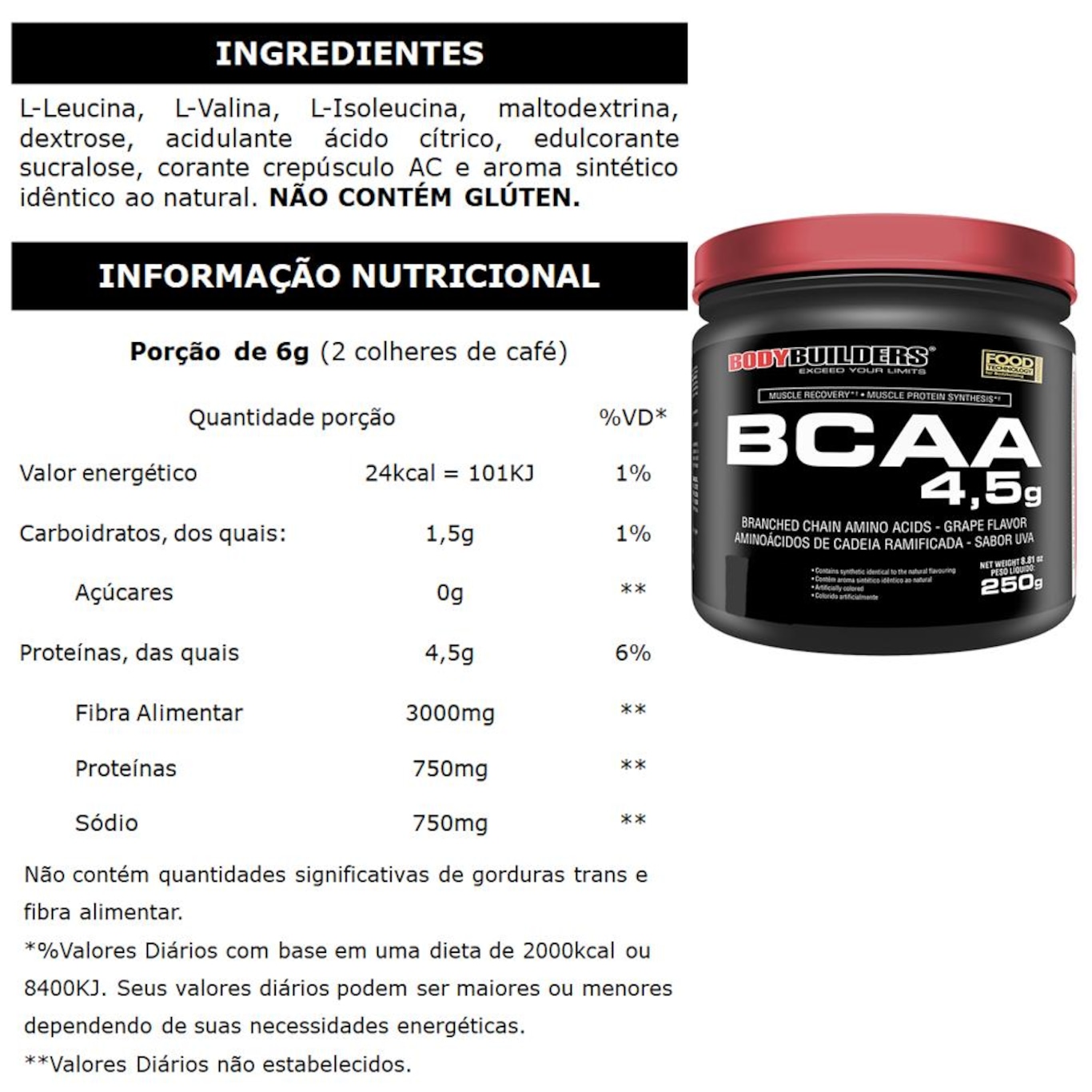 Kit Giant Mass Bodybuilders - Chocolate - 3kg + Giant Whey - 900g + BCAA 4.5g - 250g - Uva + Coquet - Foto 4