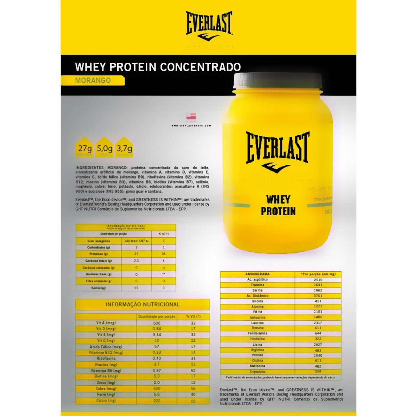 Whey Protein Concentrado Everlast Morango 900g Centauro