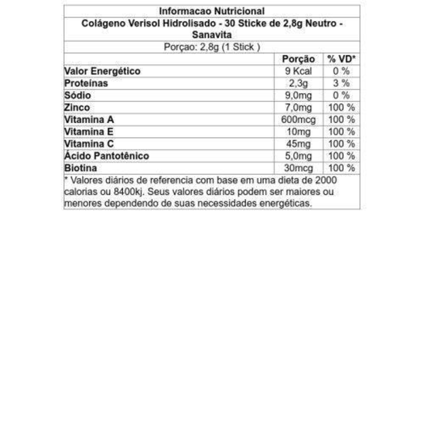 Colágeno Verisol Hidrolisado Sanavita - Neutro - 30 Sticke de 2,8g - Foto 2