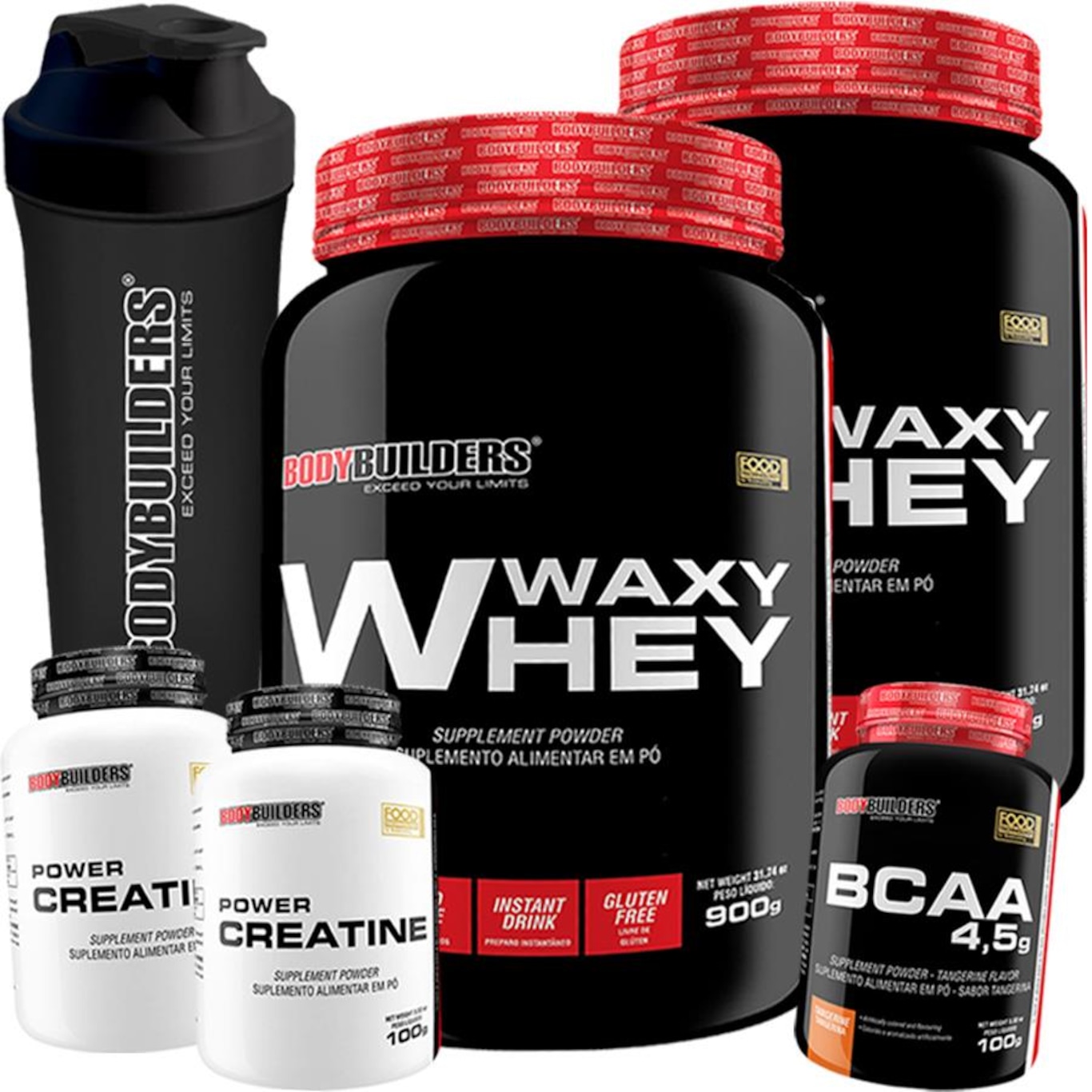 Kit Bodybuilders Whey Protein - Baunilha - 2 Unidades + Creatina - 2 Unidades + Bcaa + Coqueteleira - Foto 1