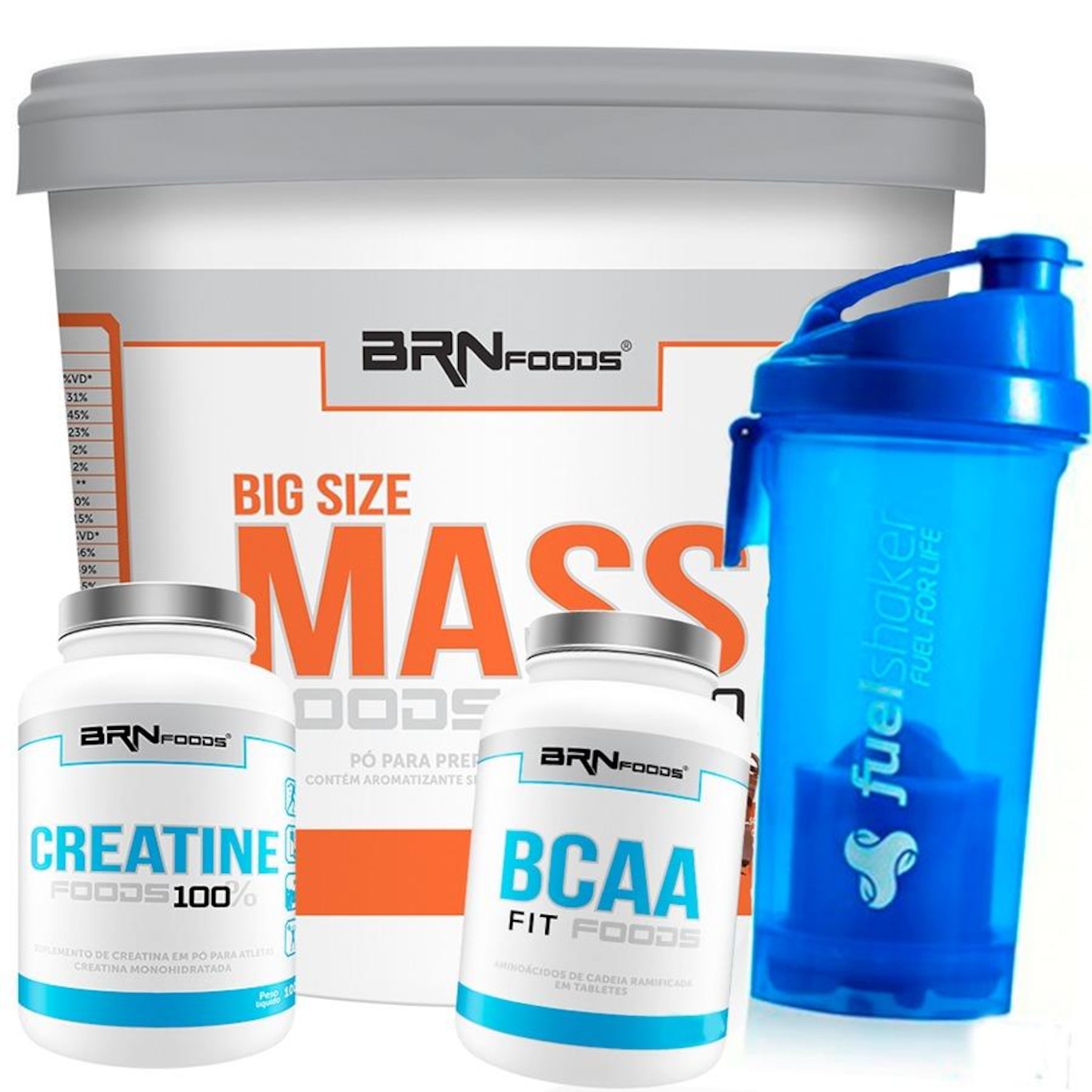 Kit Hipercalórico  BRN Foods 6kg Chocolate + BCAA 100g + Creatina 100g + Coqueteleira - Foto 1