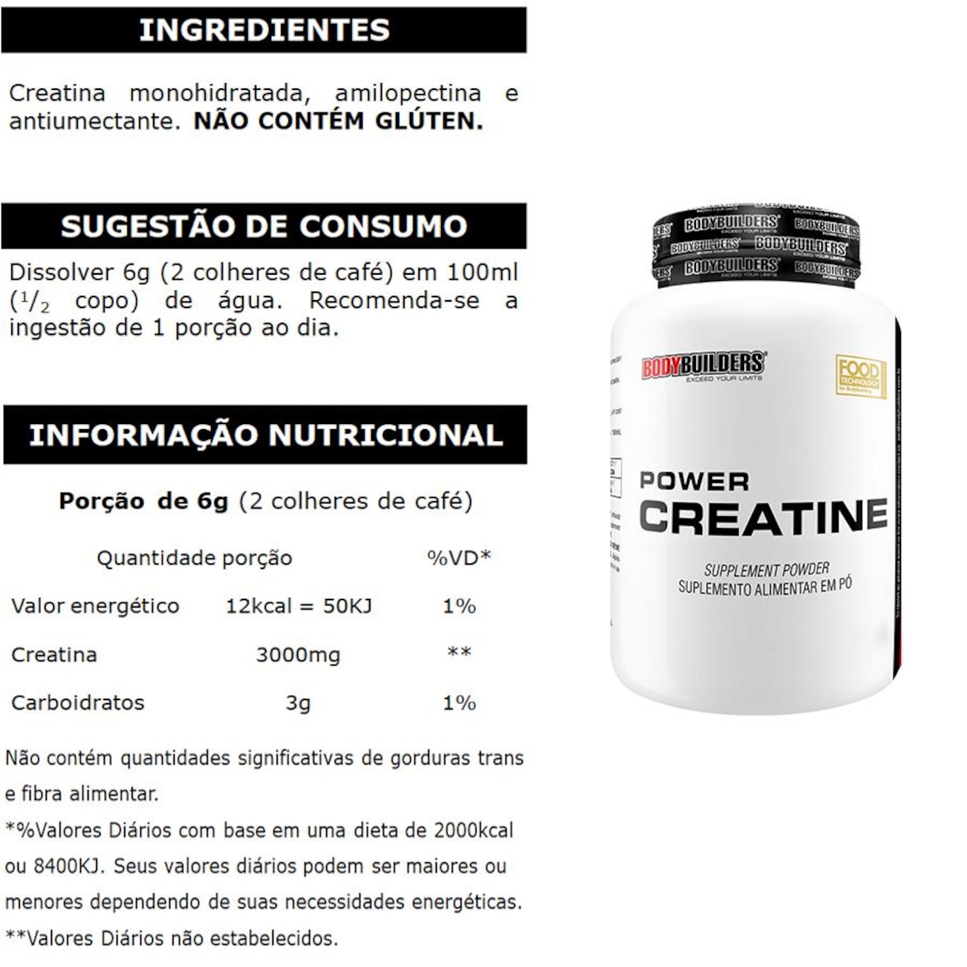 Kit Para Força: Hipercalórico Giant Mass Bodybuilders Chocolate 3kg + Creatina + Coqueteleira - Foto 3