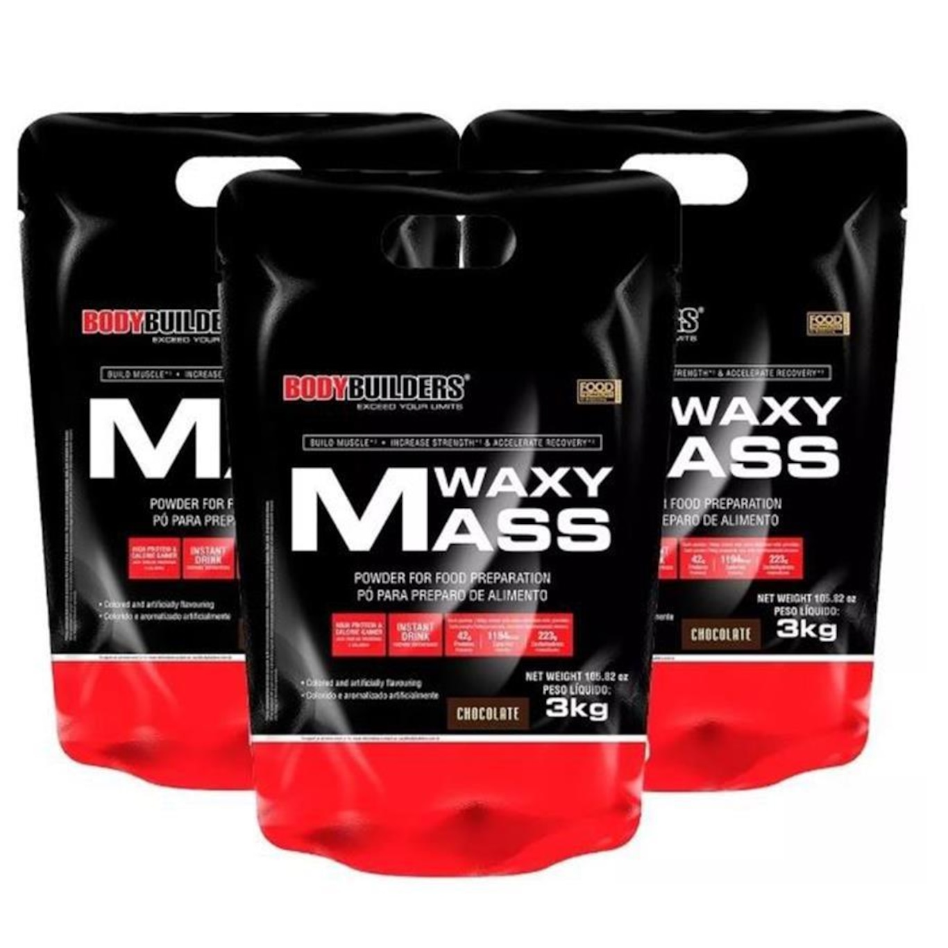 Kit Hipercalórico Bodybuilders Waxy Mass - Chocolate - 3kg - 3 Unidades - Foto 1